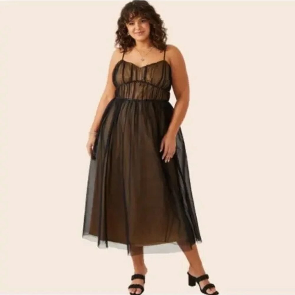 Arula women 1X bustier black lace overlay midi dress grungecore dark romantic